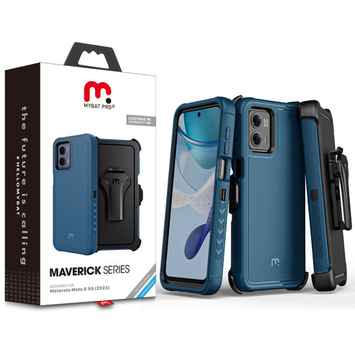 MyBat Pro Antimicrobial Maverick Series Case with Holster for Motorola Moto G 5G (2023) - Blue / Black